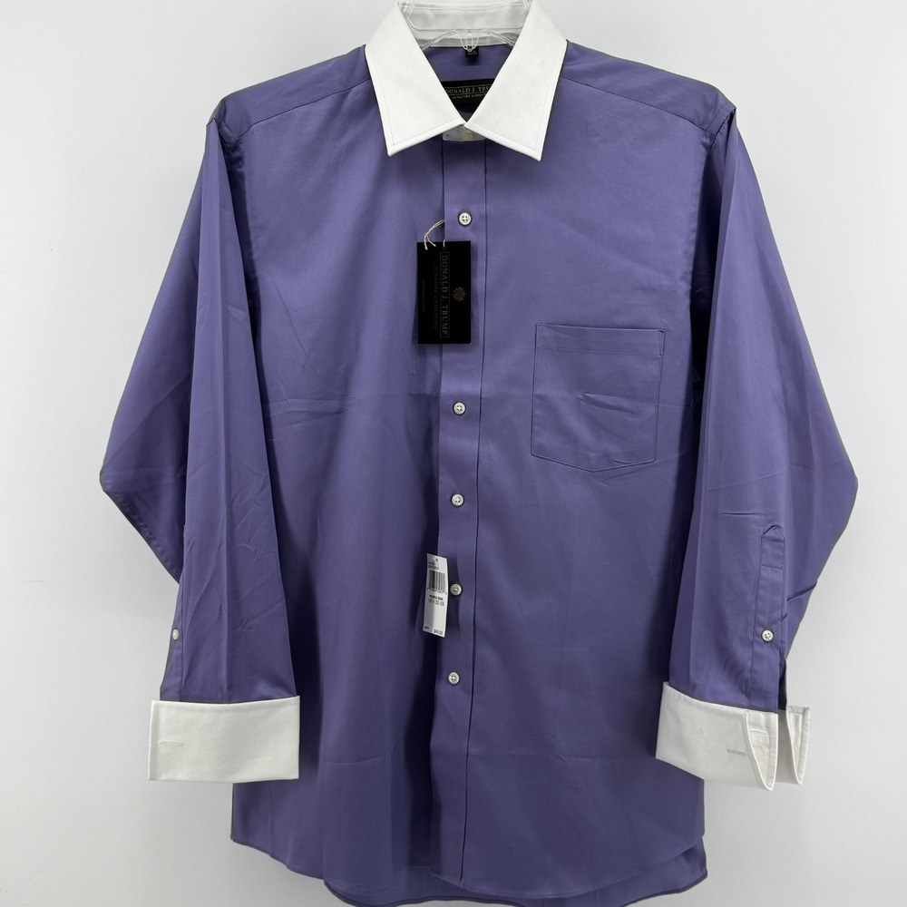 Donald J. Trump Dress Shirt Mens 16.5 32-33 Purple Dune Contrast Collar Twill - Picture 2 of 7